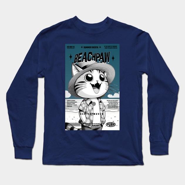 Beachpaw Summer Siesta Tee - Ultimate Sunny Days Cat Long Sleeve T-Shirt by Conversion Threads